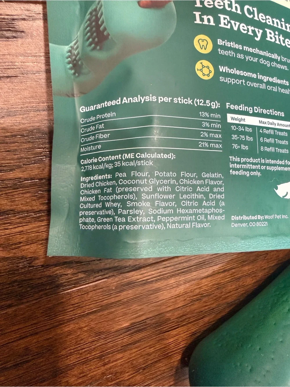 Woof Bite n' Brush Dental Toy & Refill treats Dark Green